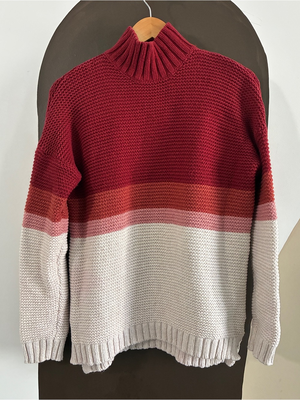 Marine Layer Colorblock Turtleneck Sweater Red Pink Cream Size S